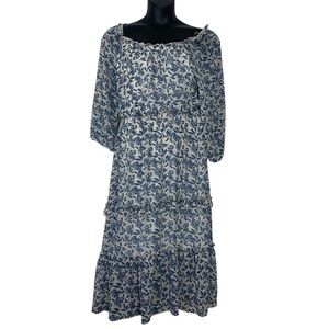 Floral Tiered Dress Blue and White Cottagecore Size Large